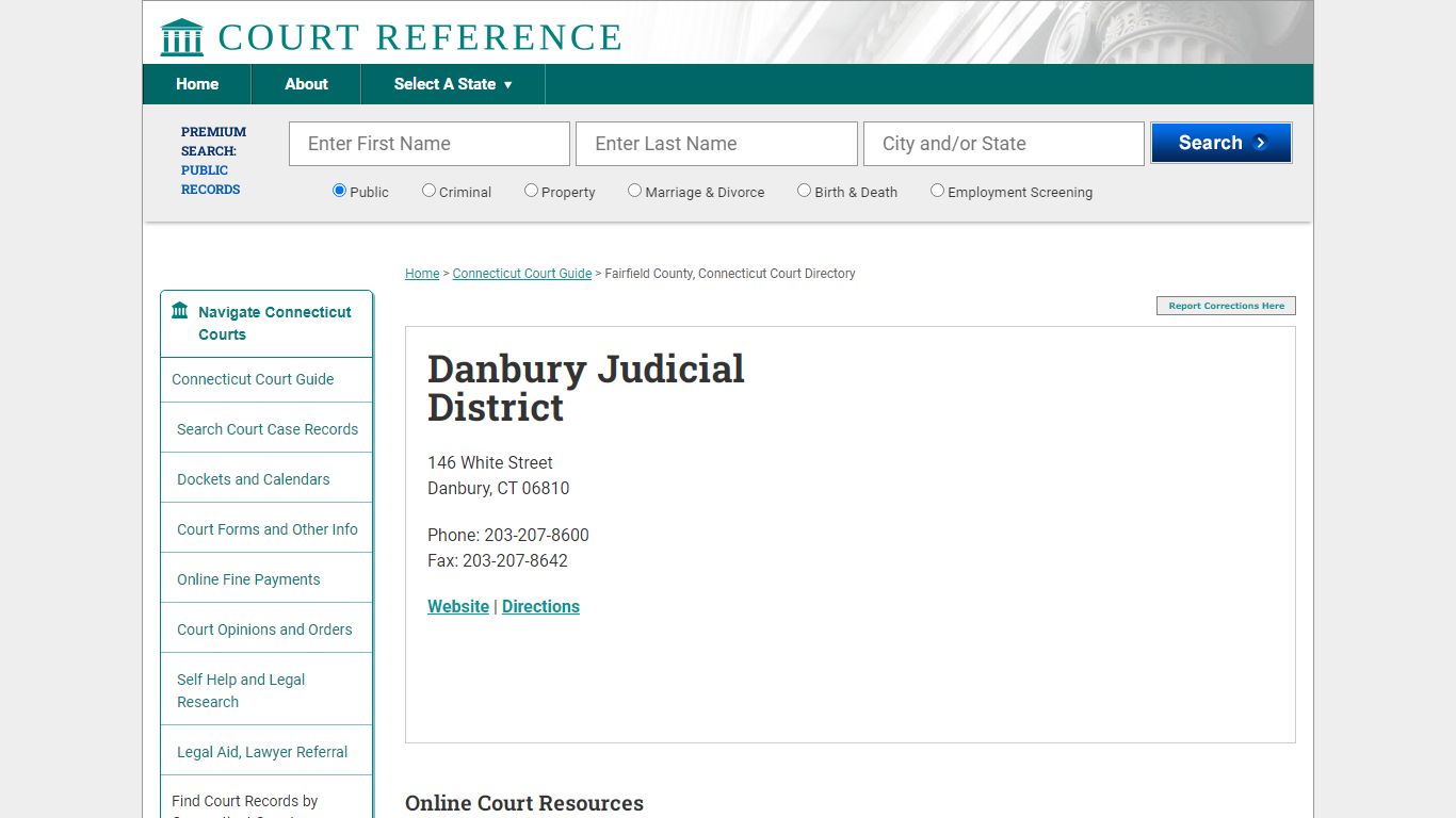 Danbury Judicial District - Court Records Directory